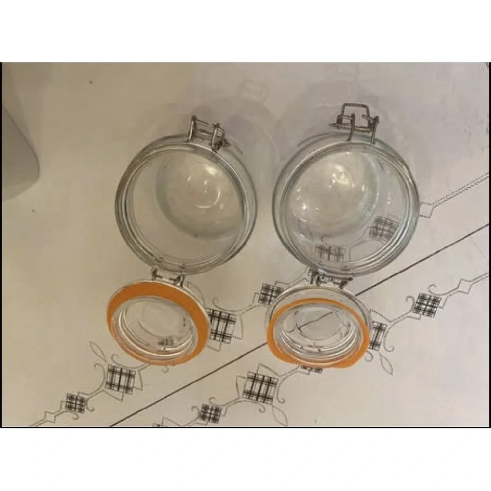 Two Glass Jars Hinged Lid with Rubber Gasket and Metal Clasp Airtight Seal EAT